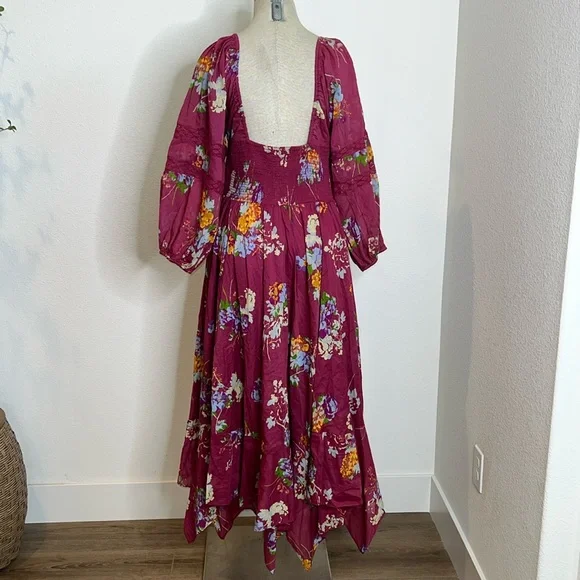 Free People Floral Peasant Dress with Handkerchief Hem - Picture 2 of 4